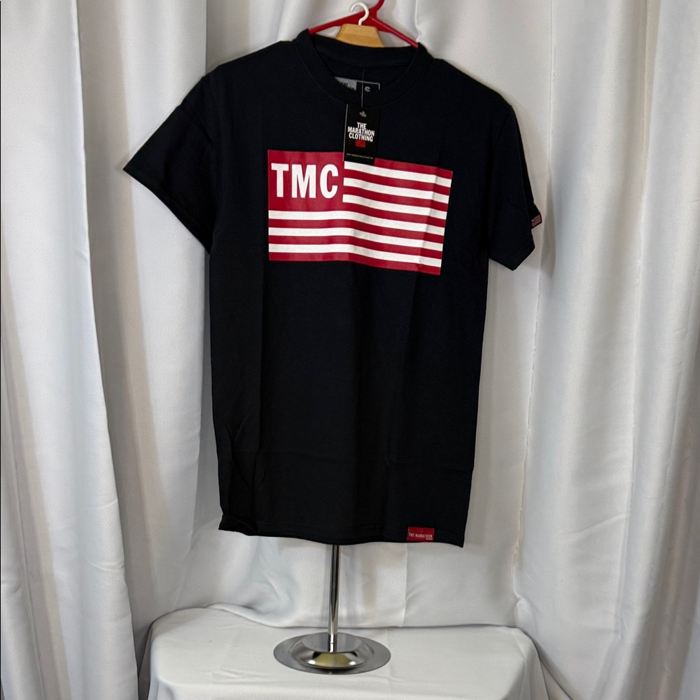 Navy T-Shirt with Red and White Stripes